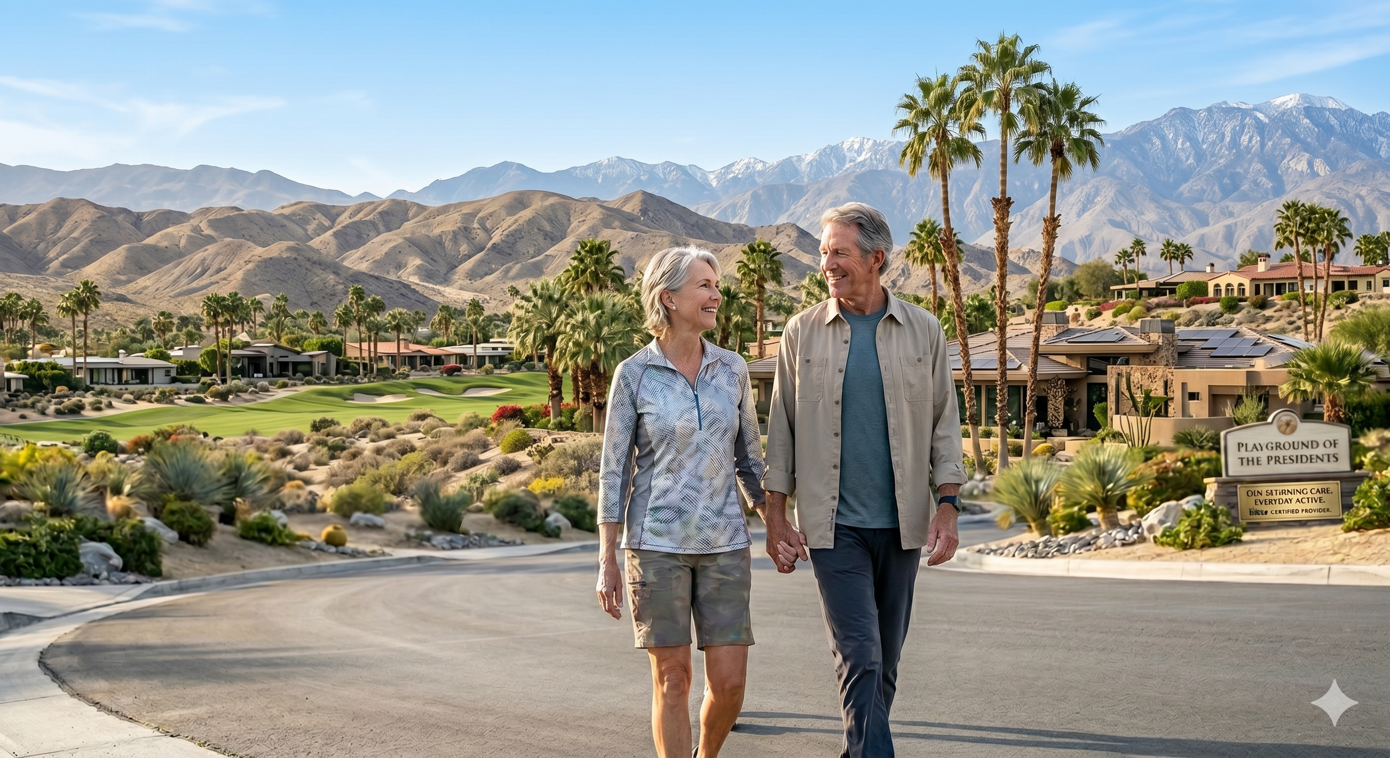 Active senior couple walking in Palm Springs Coachella Valley — Medicare patients at D Reddy Medical Group